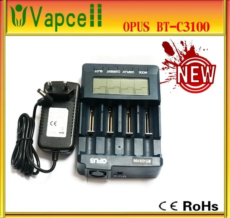 Opus Bt-C3100 V2.2 Digital Intelligent 4 Slots LCD Battery Charger for Li-ion NiCd NiMH AA AAA 10440 18650 Rechargeable Battery