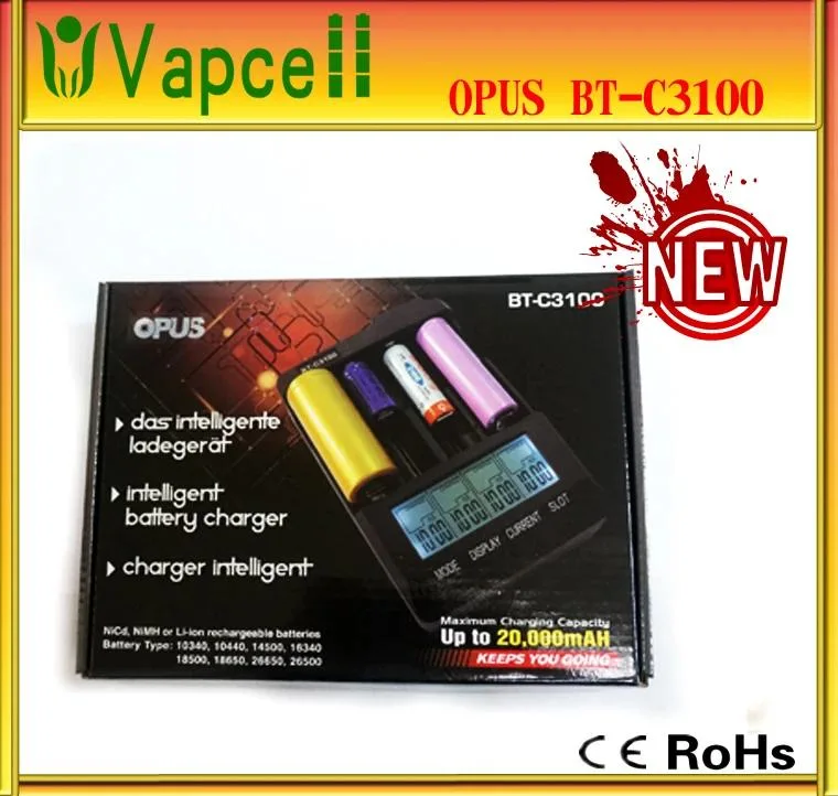 Opus Bt-C3100 V2.2 Digital Intelligent 4 Slots LCD Battery Charger for Li-ion NiCd NiMH AA AAA 10440 18650 Rechargeable Battery