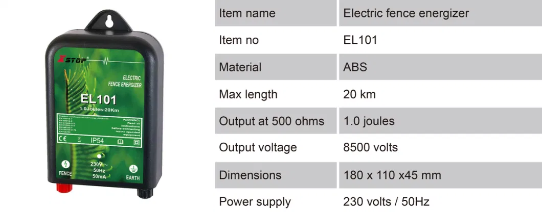 Poulty Equipment Electric Fence Charger Powered by 230V 1.0j with Plug AC Energizer CE Rosh