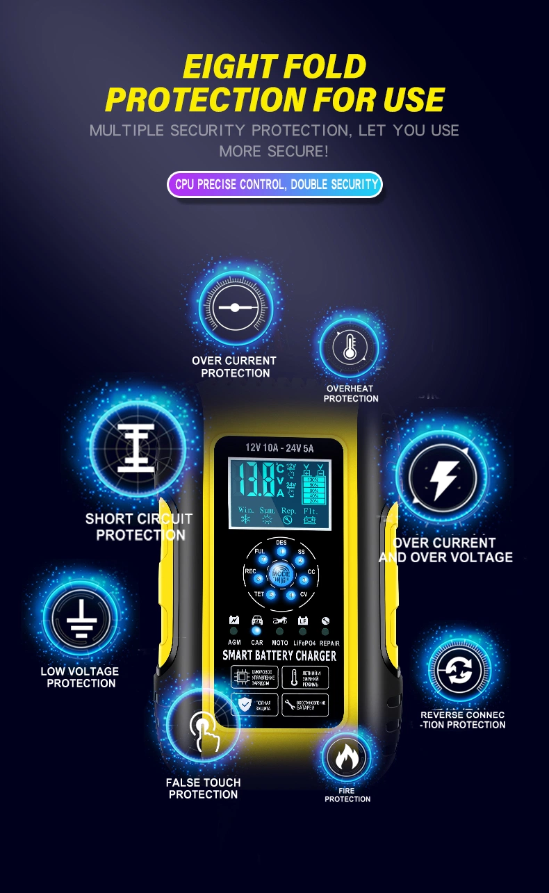12V 10A Automatic Smart Products 24 Volt 5A Motorcycle Car Battery Charger