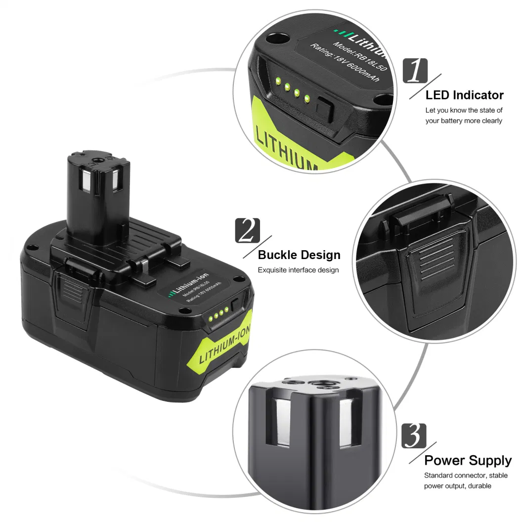 Wholesale Manufacturer 18V 6000mAh Rb18L50 Lithium Rechargeable Battery Replacement for Ryobi Cordless Power Drill Tools