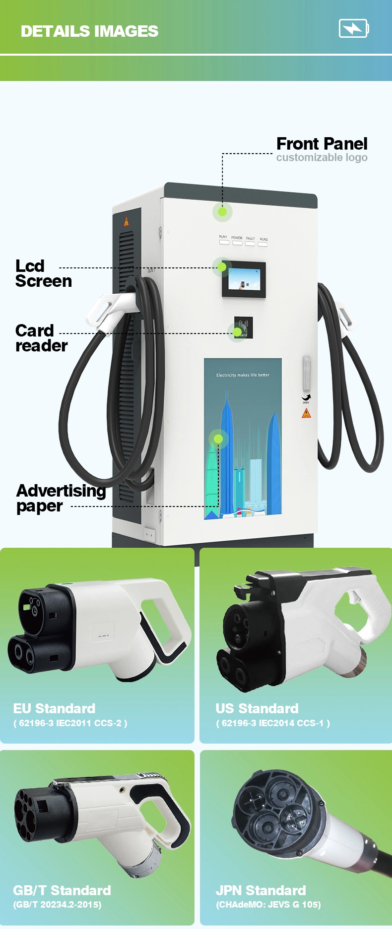 DC EV Charger Manufacturers 30/60/80/120/240kw Charger Station Public Floor Mounted Charging Pile for Electric Vehicle