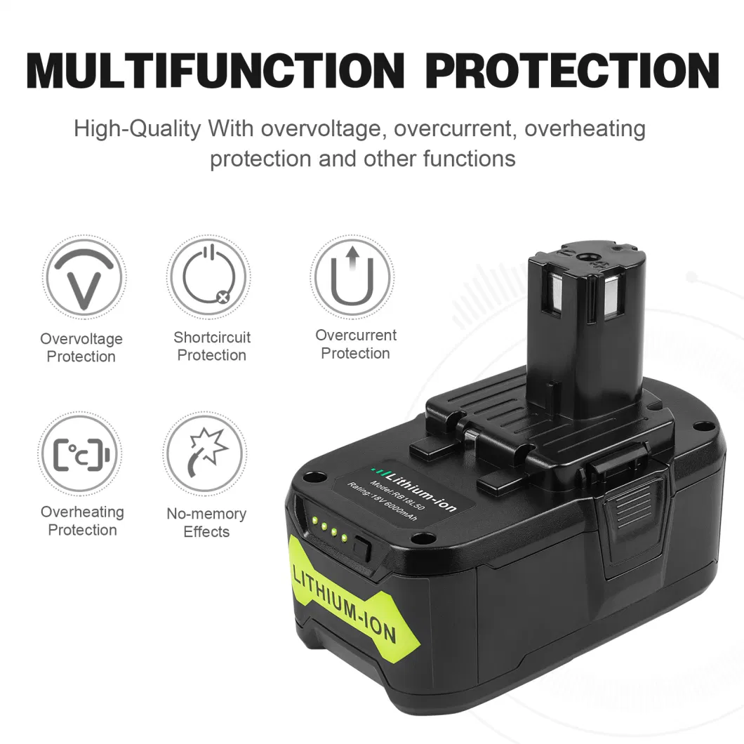 Wholesale Manufacturer 18V 6000mAh Rb18L50 Lithium Rechargeable Battery Replacement for Ryobi Cordless Power Drill Tools