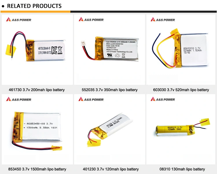 IEC62133 Certified Rechargeable 3.7V Lipo Battery 303080 850mAh Lithium Polymer Battery for Charger