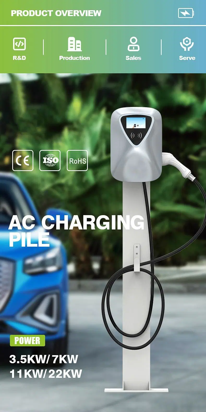 11kw Column Type EV Charger AC Charging Pile IP55 Electric Vehicle Charging Station Electric Car Charger Car Battery Charger