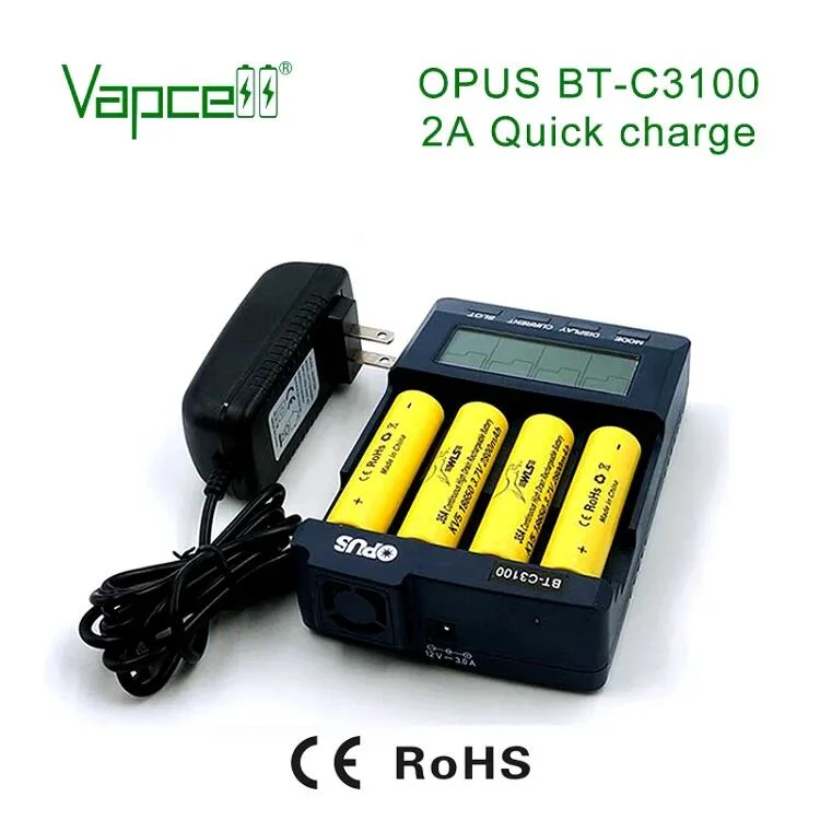 Opus Bt-C3100 V2.2 Digital Intelligent 4 Slots LCD Battery Charger for Li-ion NiCd NiMH AA AAA 10440 18650 Rechargeable Battery