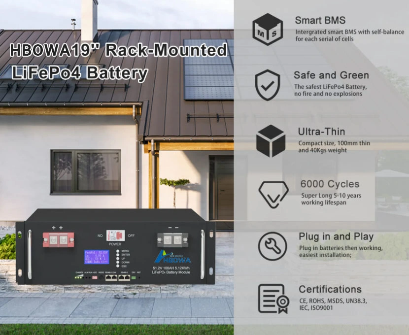 Deep Cycle Energy Storage Rack Mounted 51.2V 10/15/20/30/5kwh Rechargeable LiFePO4 12V 24V 48V Lithium Ion 100ah 200ah 300ah Solar System Inverter Battery