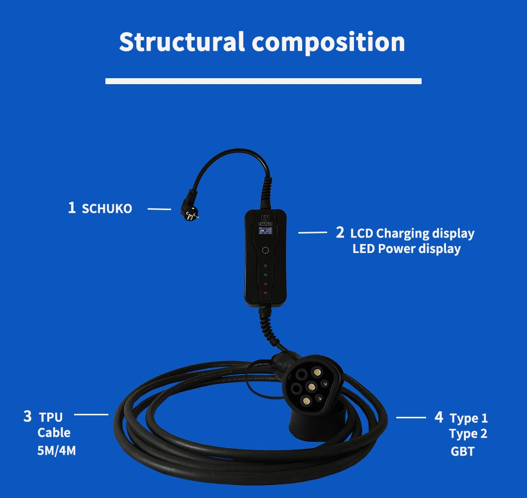 2023 Factory Price Car Battery Charger 16A 32A EV Charging Station Type1 Type2 Portable/Mobile EV Charger