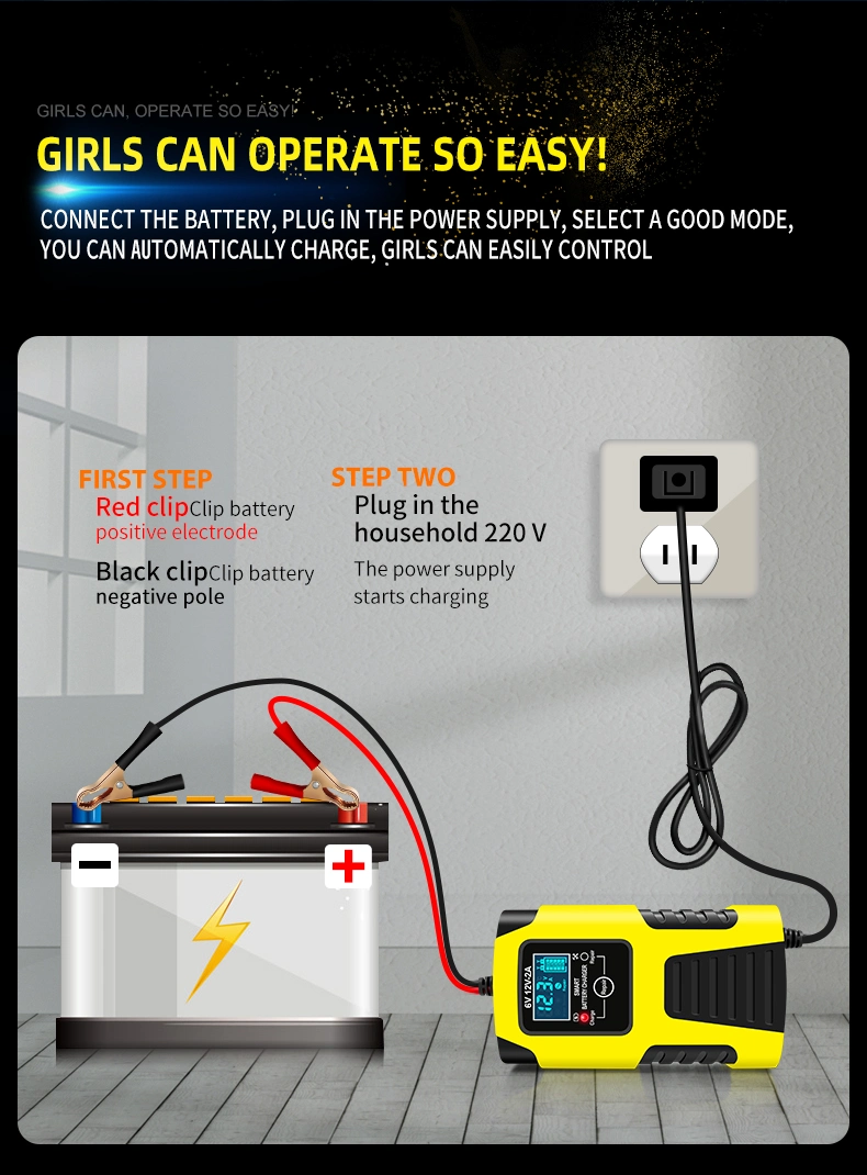 3-Stage Pulse Repair Battery Charger 6V/12V 2A Solar Car Battery Charger