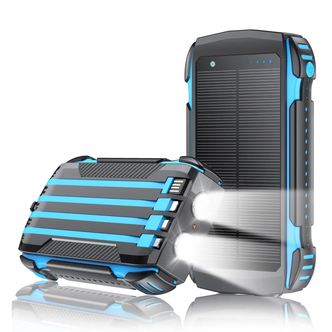 Waterproof 20000mAh Battery Outdoor Power Charger with Detachable Cable Solar Power Bank