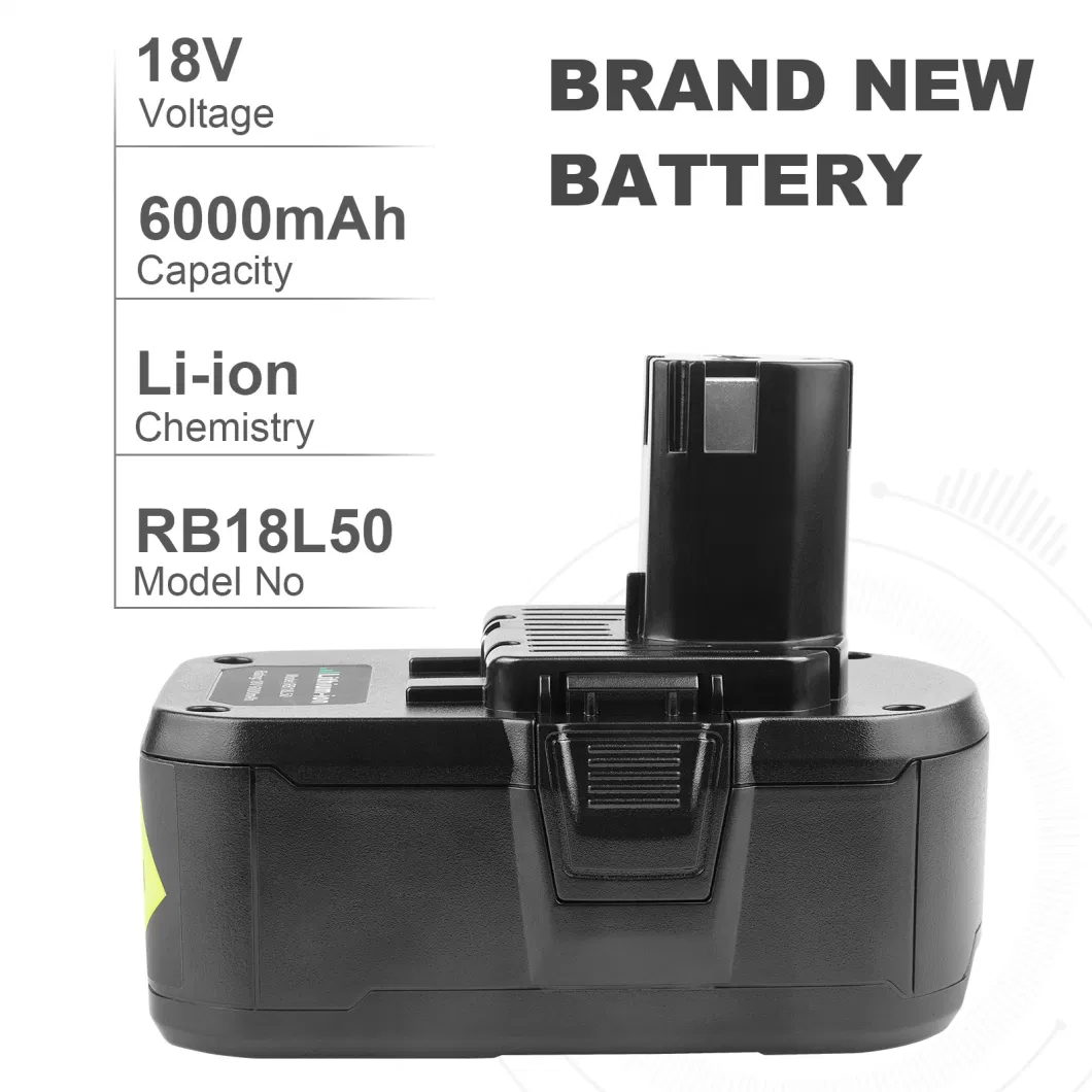 Wholesale Manufacturer 18V 6000mAh Rb18L50 Lithium Rechargeable Battery Replacement for Ryobi Cordless Power Drill Tools