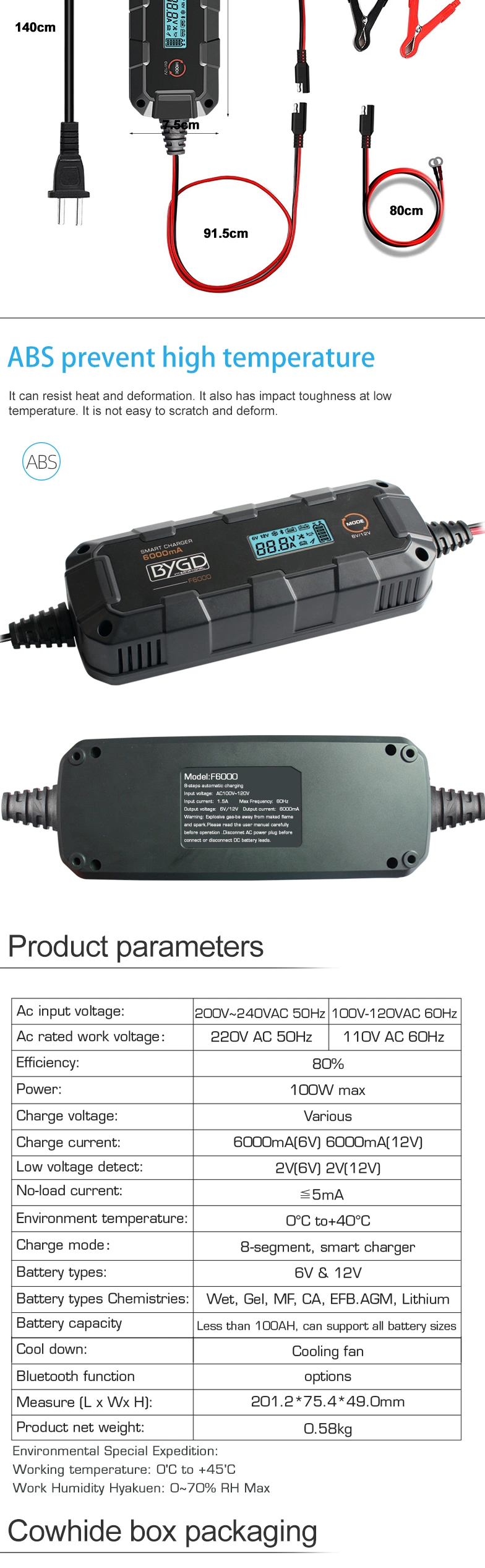 12V Car Battery Charger 6000mA Lead Acid Battery Charger Lithium-Ion Battery Charger