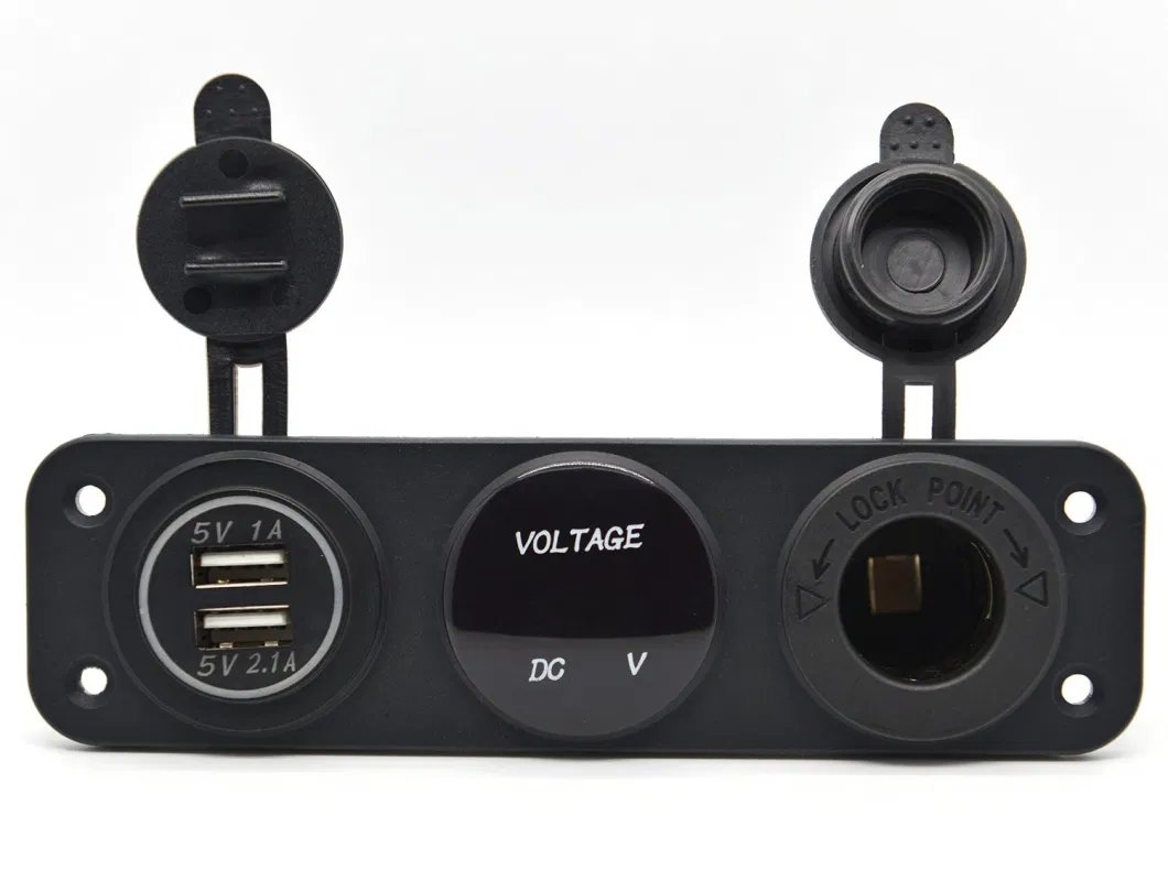 Car USB Charger + LED Voltmeter + Outlet Power Socket