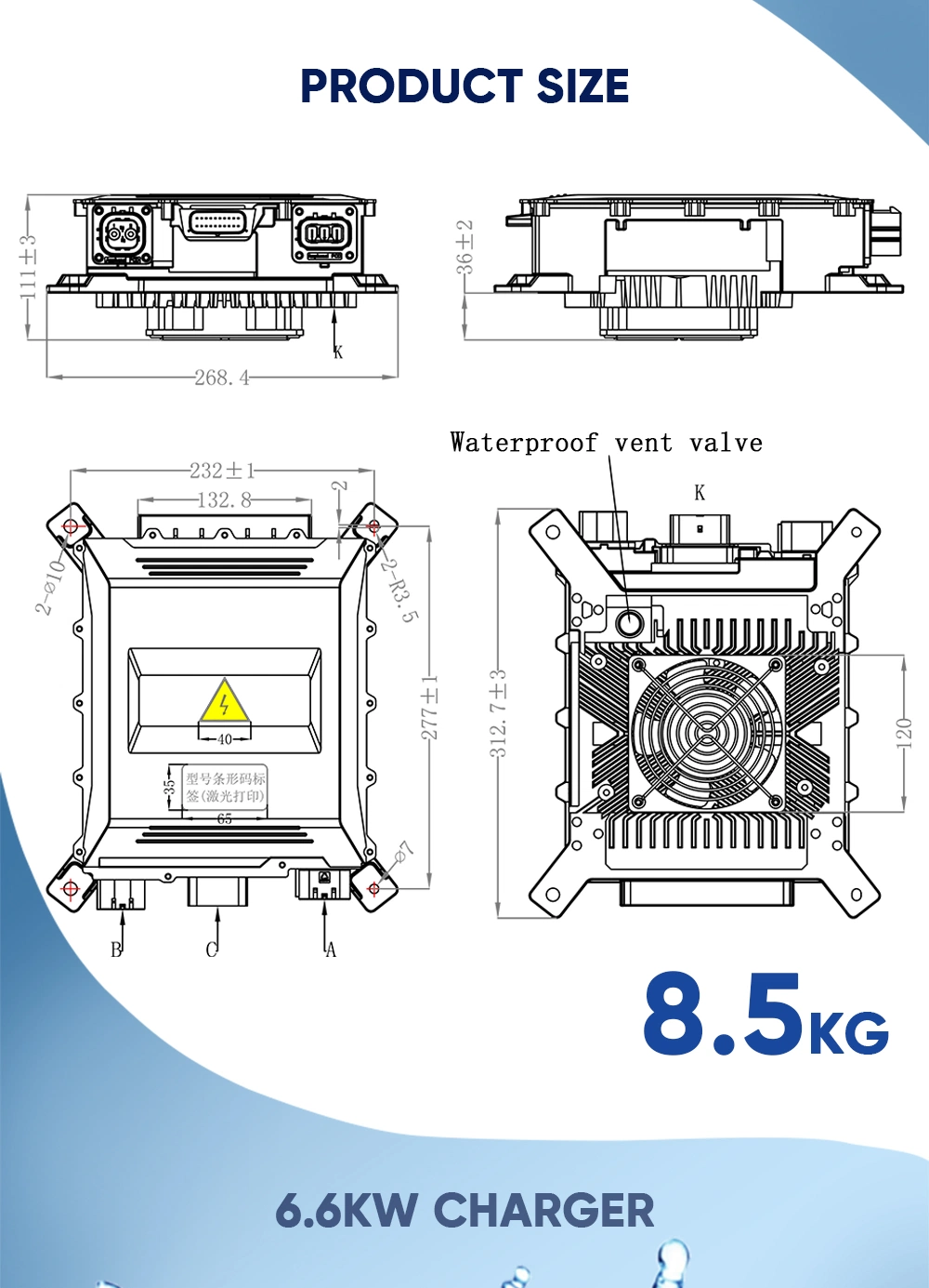 6.6kw Deligreen Obc Charger 72V96V120V144V164V288V Lipo, Life, Limn Lead Acid Battery Chargers for Electric Car Forklift Bus