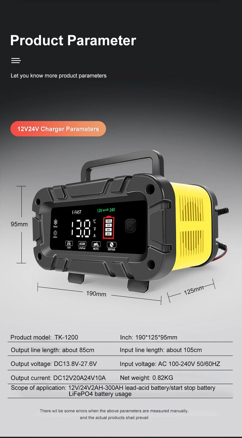 12 Volt Car Truck Lawn Mower Boat Portable Electric Scooter 20 AMP 24V 10A Trickle Battery Charger