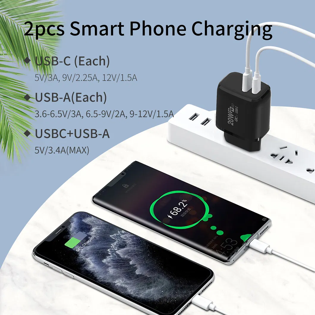 2024 Newest for Apple iPhone 14 20W Pd Charger QC3.0 Dual USB Power Adapter Travel Wall Charger