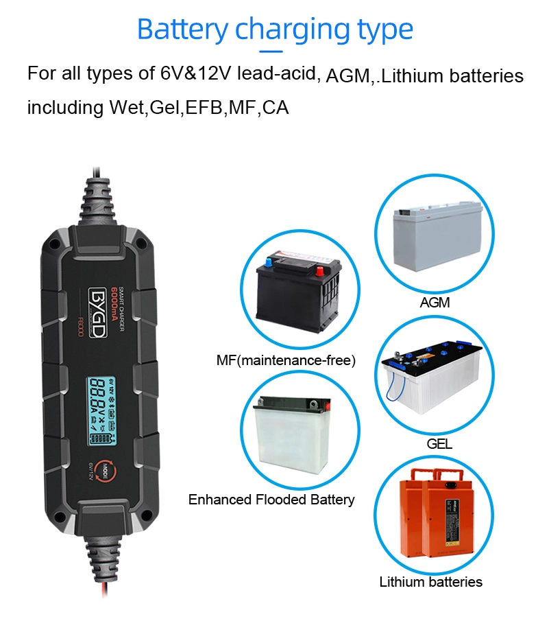 Factory 12V 6A Automatic Intelligent Start Stop Pulse Repair Lead Acid 12 Volt Battery Charger