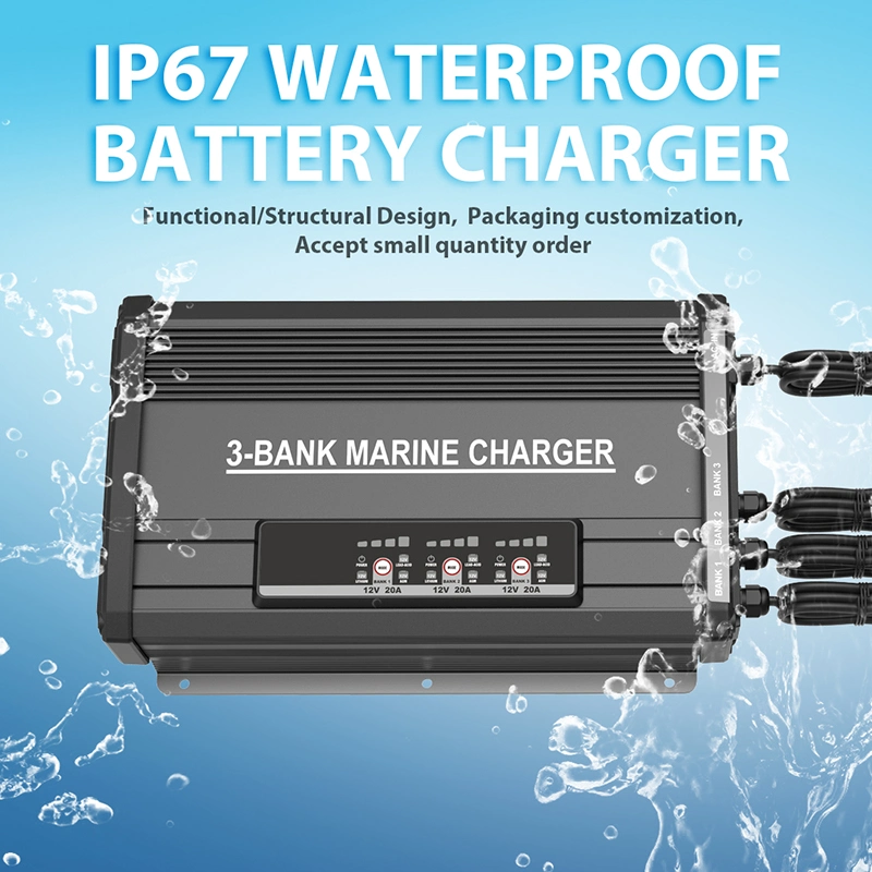 20 AMP 3 Bank Waterproof Marine Battery Charger for AGM, Wet, Lithium and Deep-Cycle Batteries