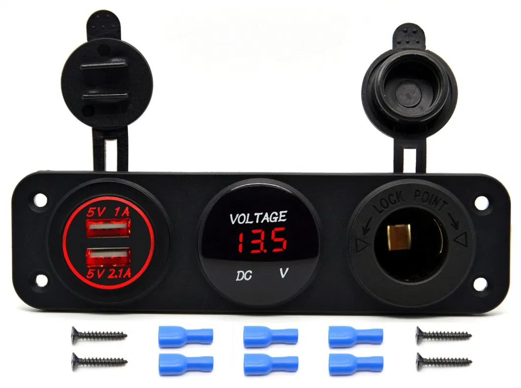 Car USB Charger + LED Voltmeter + Outlet Power Socket