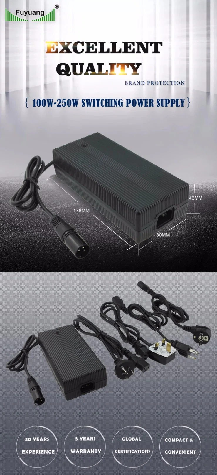 High Quality 36V Li-ion Battery Charger Output 42V 5A for E-Bike