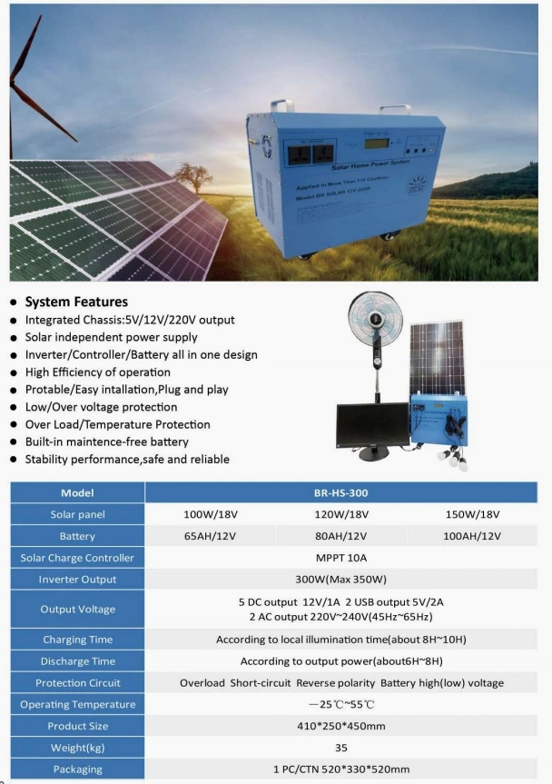 300W Portable Solar Generator 12VDC High Frequency MPPT Solar Charger with Batteries