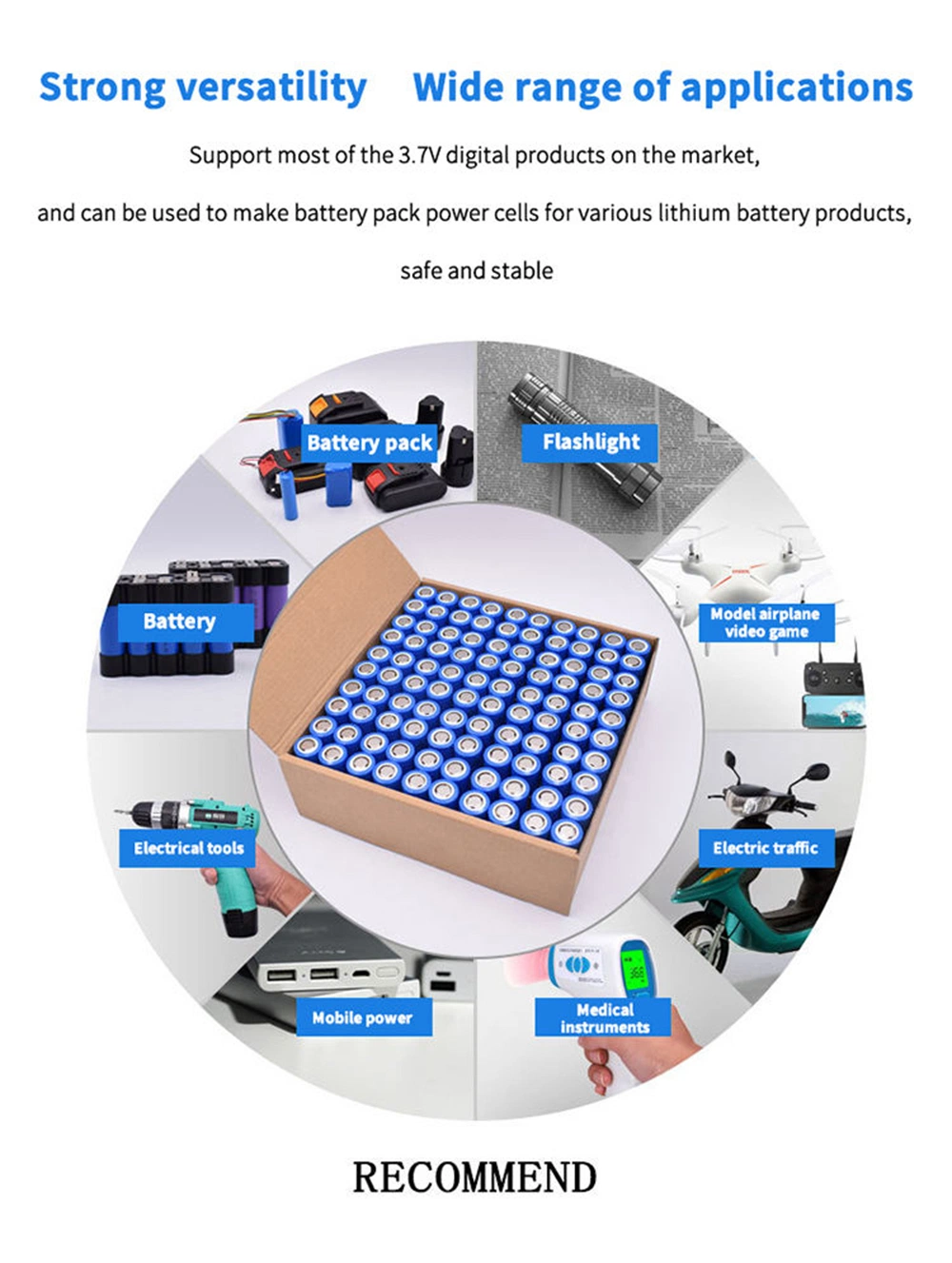 3.7V/7.4V 1800mAh/2000mAh/2200mAh/2600mAh/3000mAh 18650 Rechargeable Lithium Ion Cell Battery for EV/Electric Scooter/Electric Bicycle/Three Wheeler