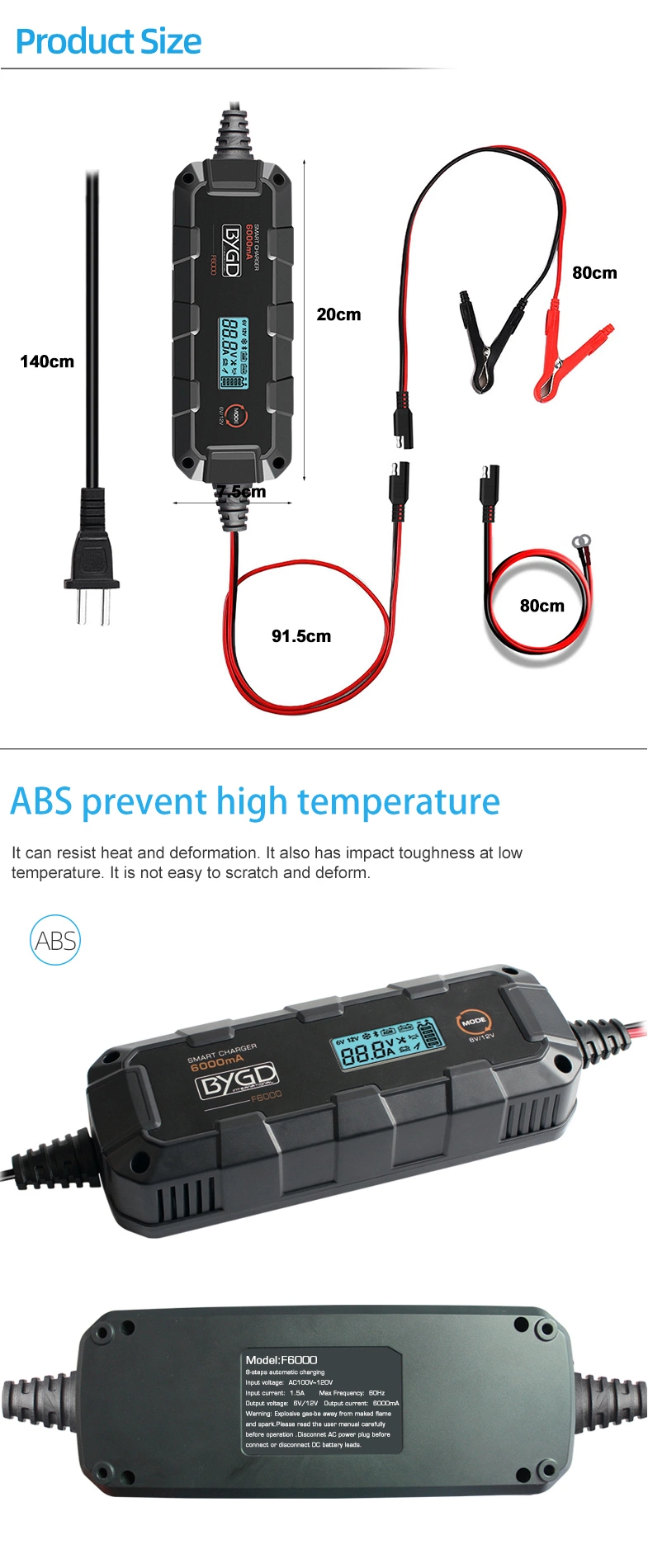 Factory 12V 6A Automatic Intelligent Start Stop Pulse Repair Lead Acid 12 Volt Battery Charger