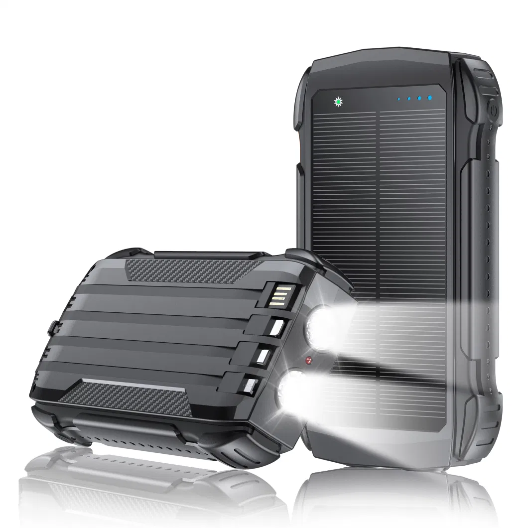 Waterproof 20000mAh Battery Outdoor Power Charger with Detachable Cable Solar Power Bank