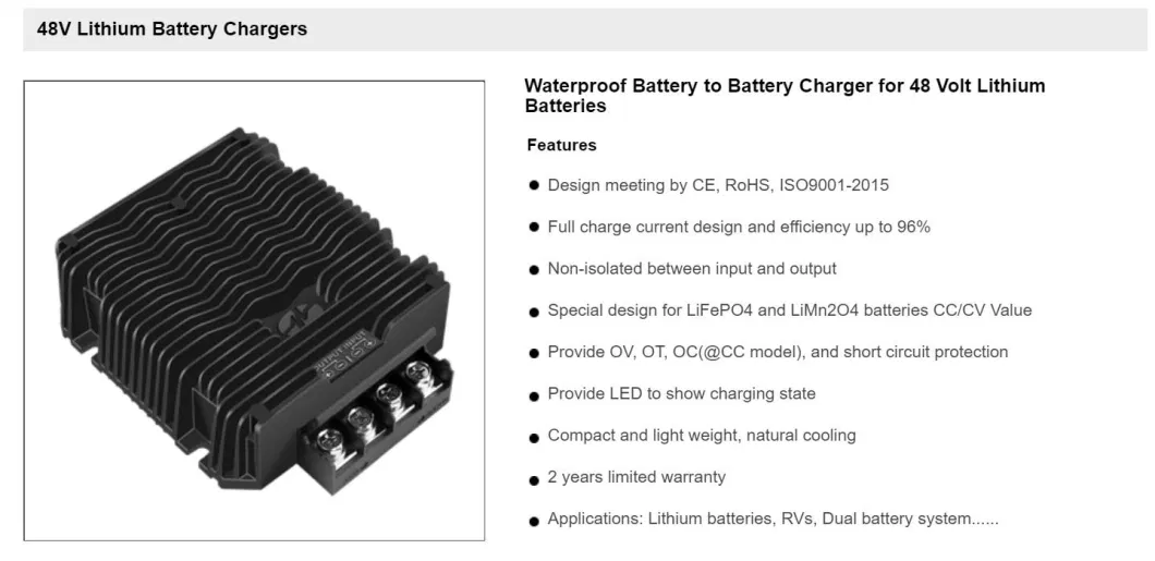 Waterproof Battery to Battery Charger for 48 Volt Lithium Batteries