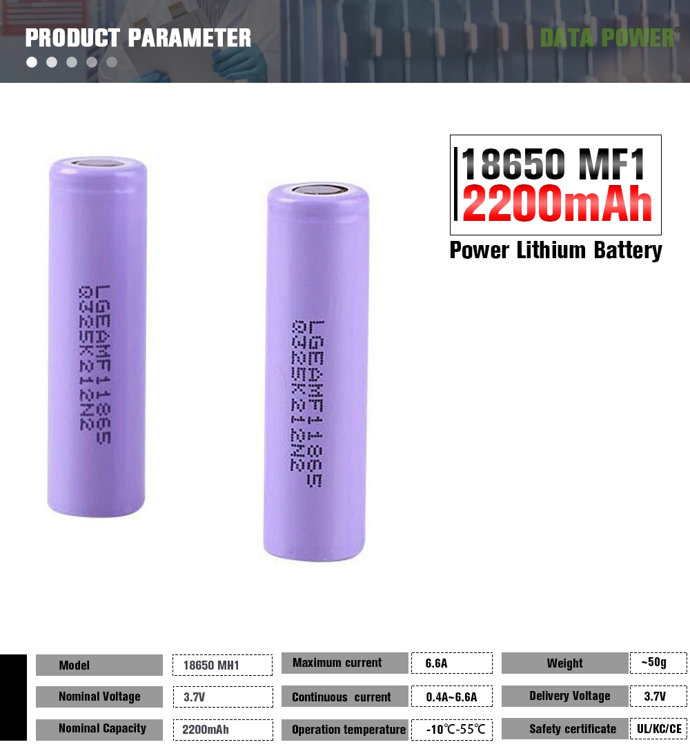 IEC62133 LG 18650 Rechargeable Battery Cell Mf1 2200mAh Lithium Ion Battery