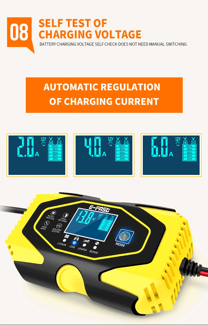 Smart 7-Stage Lead Acid Battery Charger 12V 6A 24V 3A Motorcycle Car Battery Charger for LiFePO4 Battery