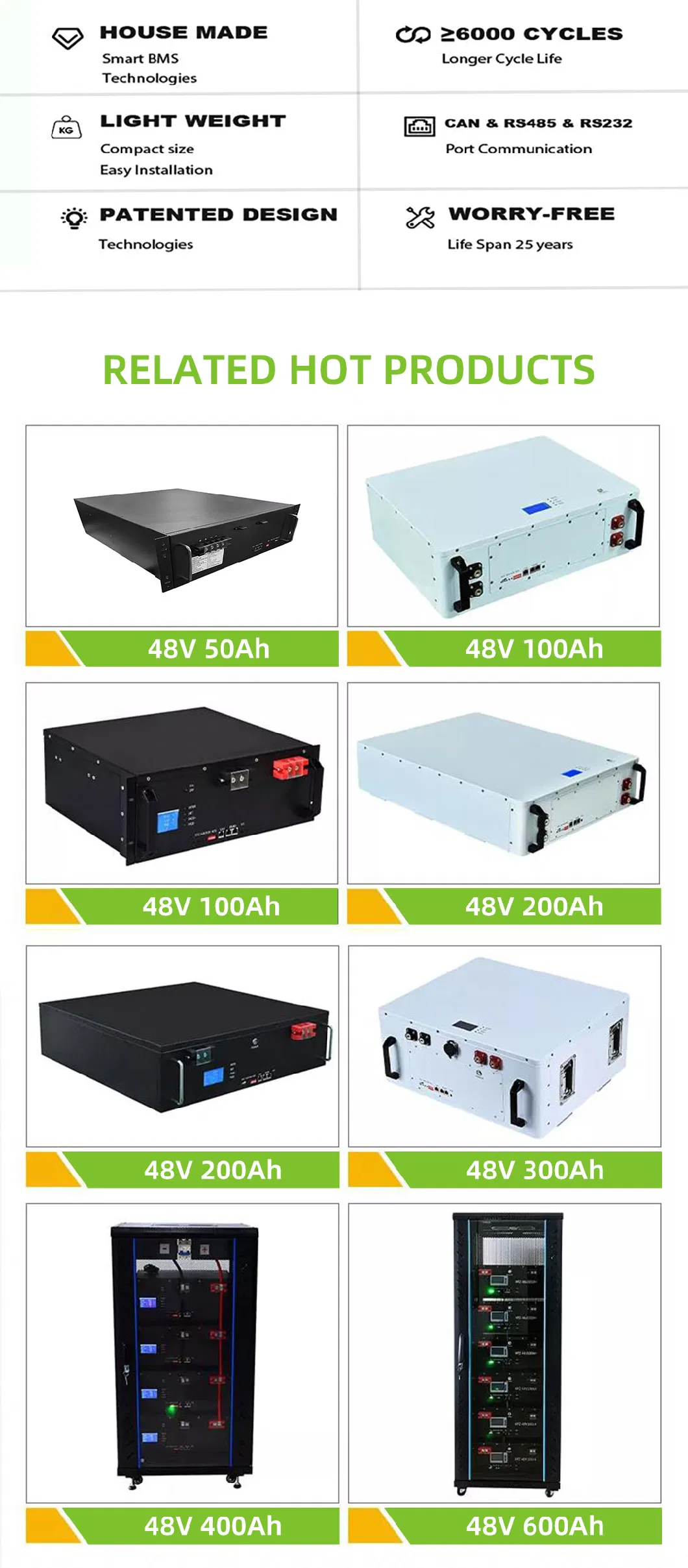 48V200ah LiFePO4 Battery Pack Solar Lithium Ion Batteries 48 Volt Lithium Golf Cart Battery