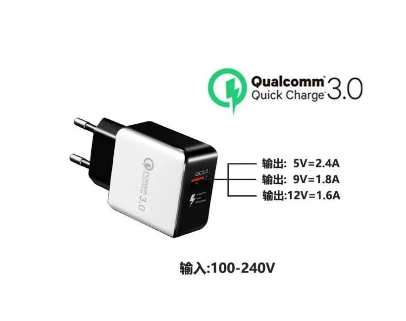 QC 3.0 Fast Wall Charger USB Quick Charge 5V 3A 9V 2A Travel Power Adapter Fast Charging Us for iPhone X Xs Samsung Huawei Tablet