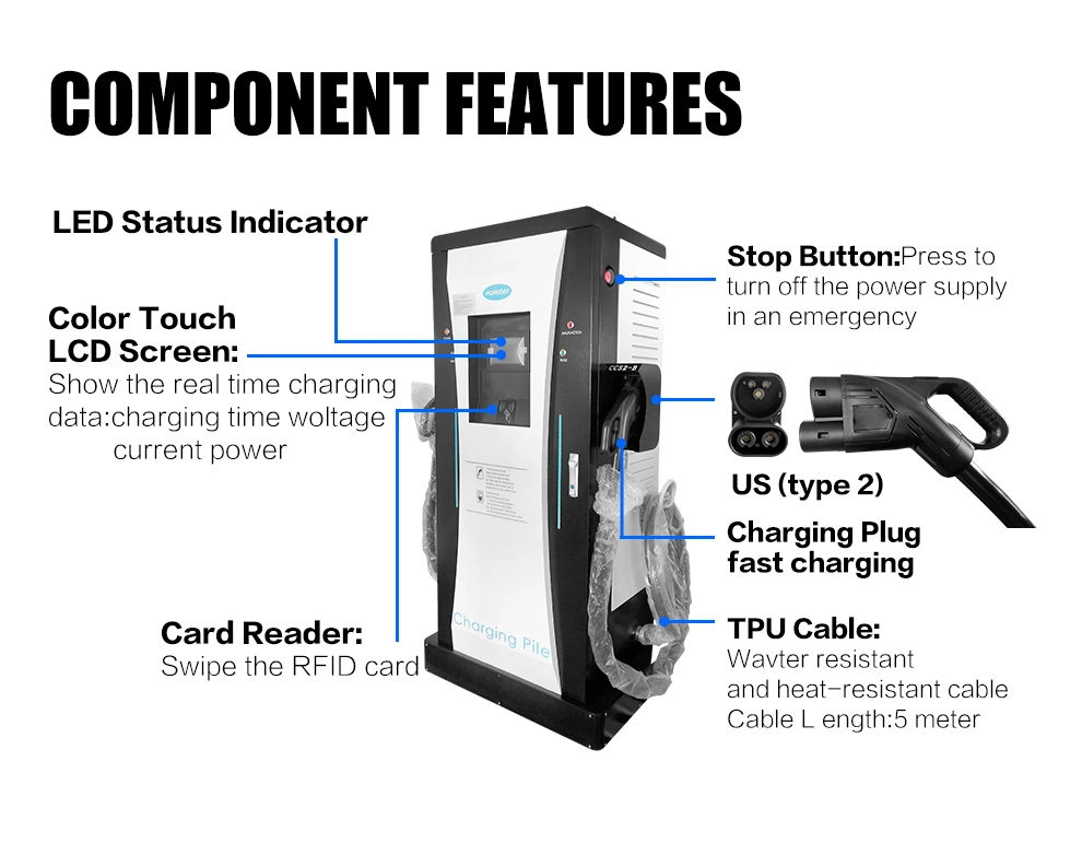 Electric Car Station UK EU Certification North America CCS Type 2 AC Charger Floor Type Vehicle Charging Pile Station for Tesla EV