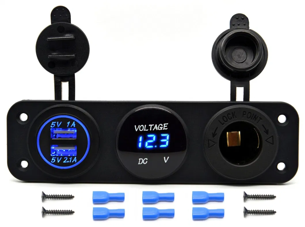 Car USB Charger + LED Voltmeter + Outlet Power Socket