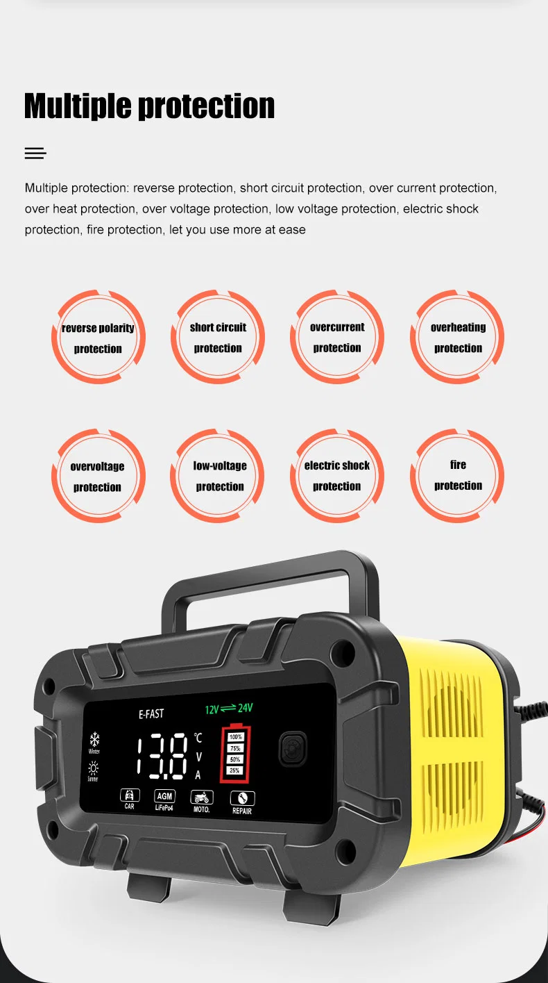 20-AMP Fully-Automatic Smart Charger 12V and 24V Volt Lithium Battery Charger