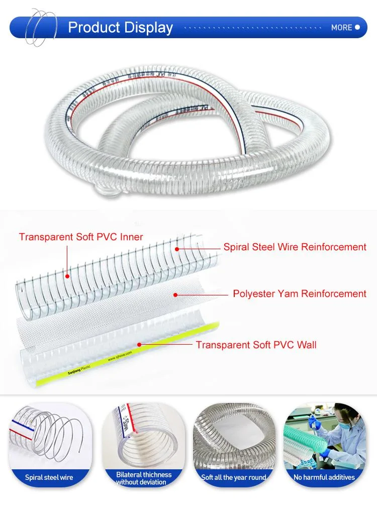 1&prime; X 1-1/2 ID Steel Wire Suction PVC Flexible Tubing High Pressure Heavy Duty UV Chemical Resistant Vinyl Hose