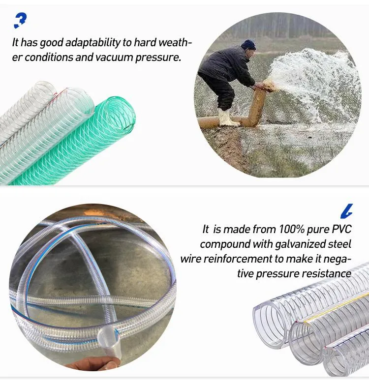 1&prime; X 1-1/2 ID Steel Wire Suction PVC Flexible Tubing High Pressure Heavy Duty UV Chemical Resistant Vinyl Hose