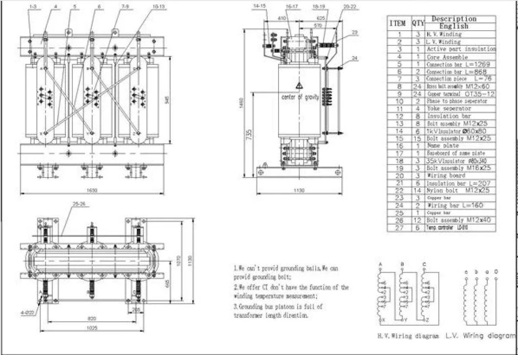 1000 kVA H-Grade Insultation Three Phase Dry Type Power Transformer