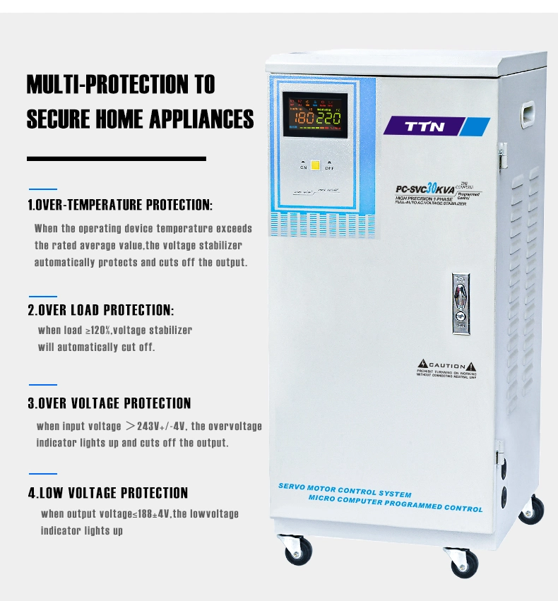 High Efficiency Servo Motor Control Model Pcsvc-10000va Three Phase Automatic Voltage Stabilizer with Micro Computer Programmed Control