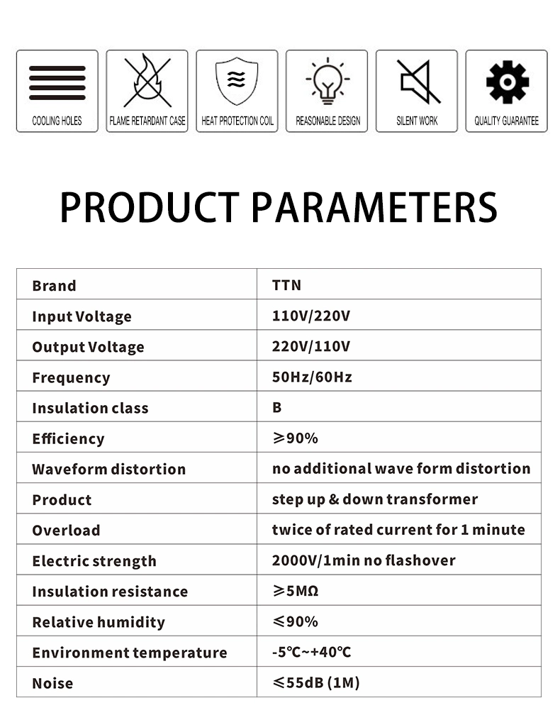 Factory Power Transformer Step up and Down Transformer with ISO9001 2000W