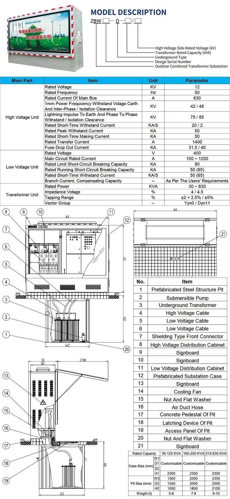 Kodery Electrical Box Type Landscape Type Underground Combined Transformer Substation