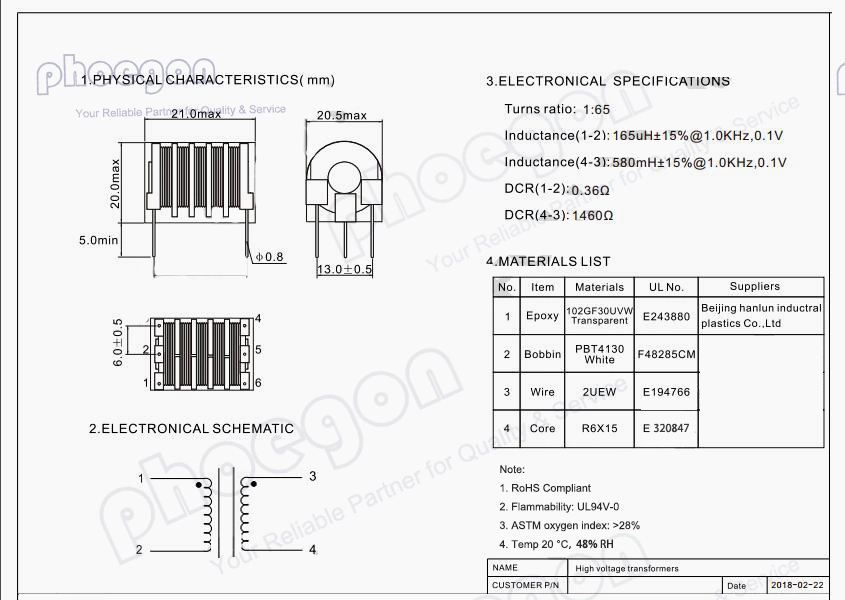 DC 12V High Voltage Electrostatic Agriculture Sprayer Transformer