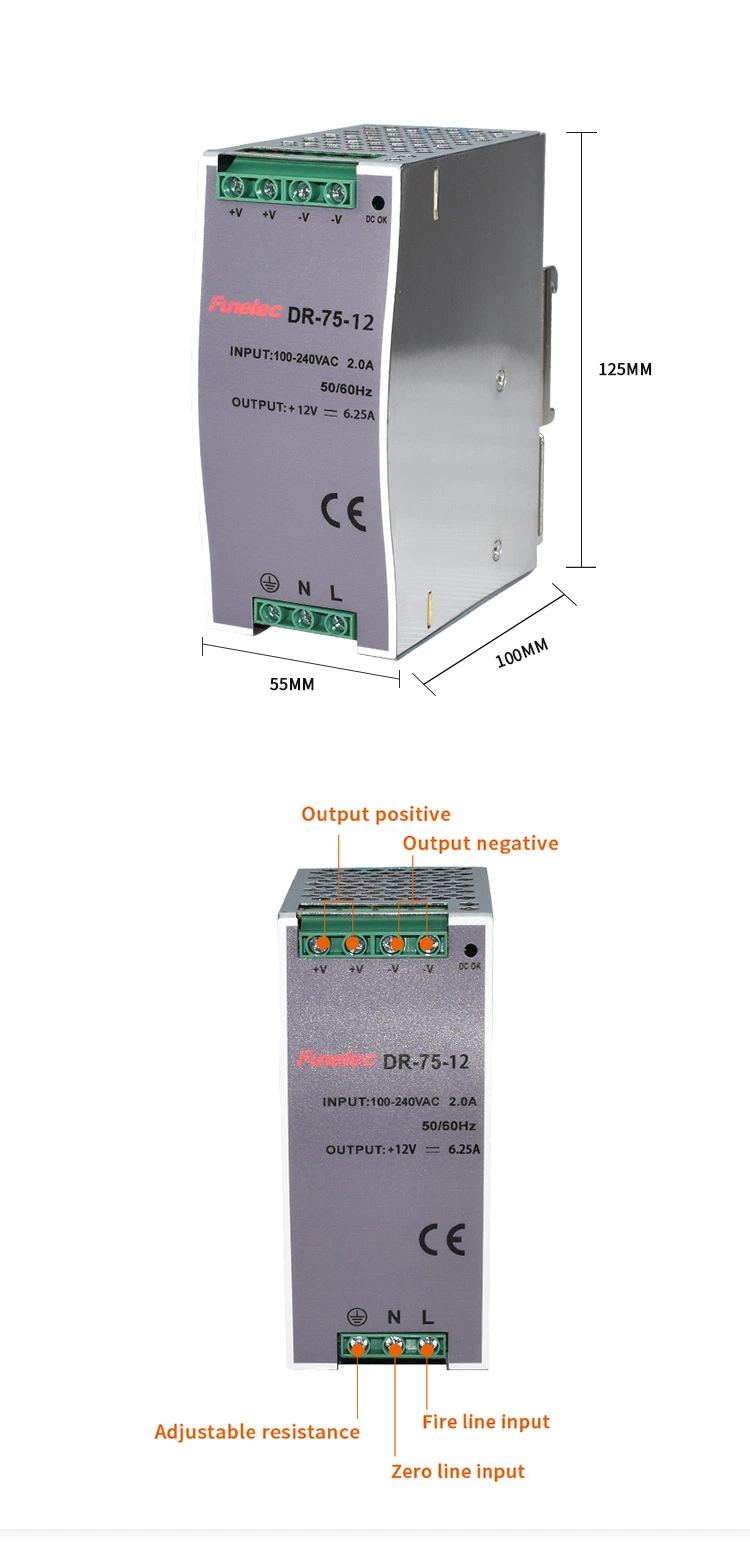 Guide Rail Switching Power Supply Dr-75-12V 6A AC 220V to DC 12V 6A Transformer