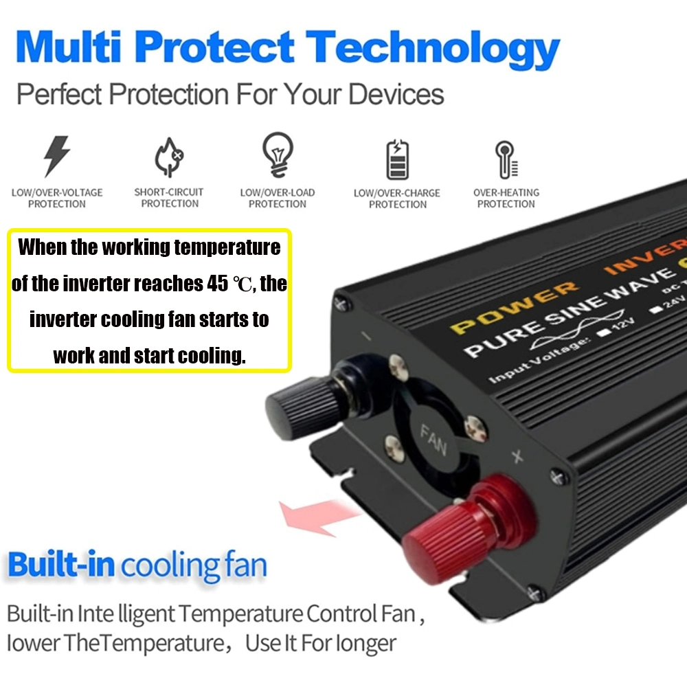 8000W Power Inverter DC 12V/24V/48V/60V to AC 220V Pure Sine Wave Voltage Converter Built in Transformer