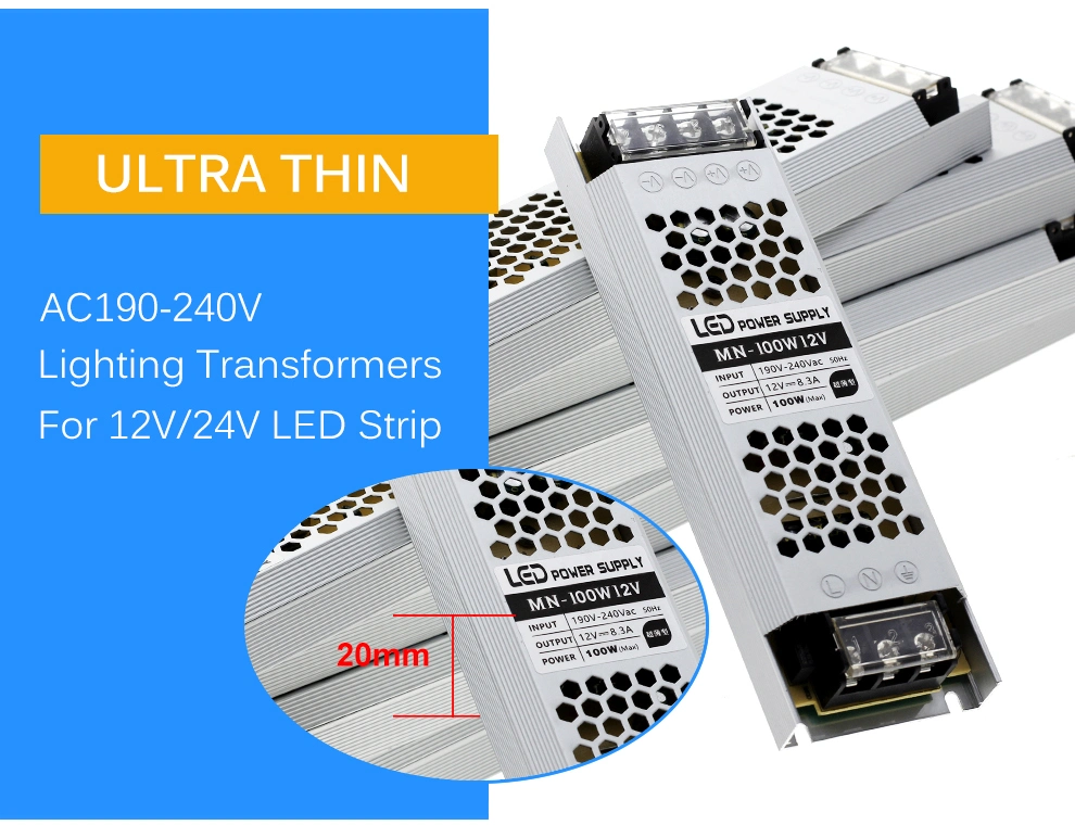 DC 12V 24V Switching Power Supply AC190-240V Mute Lighting Transformers 60W 100W 200W 300W 400W LED Light Driver Power Adapter