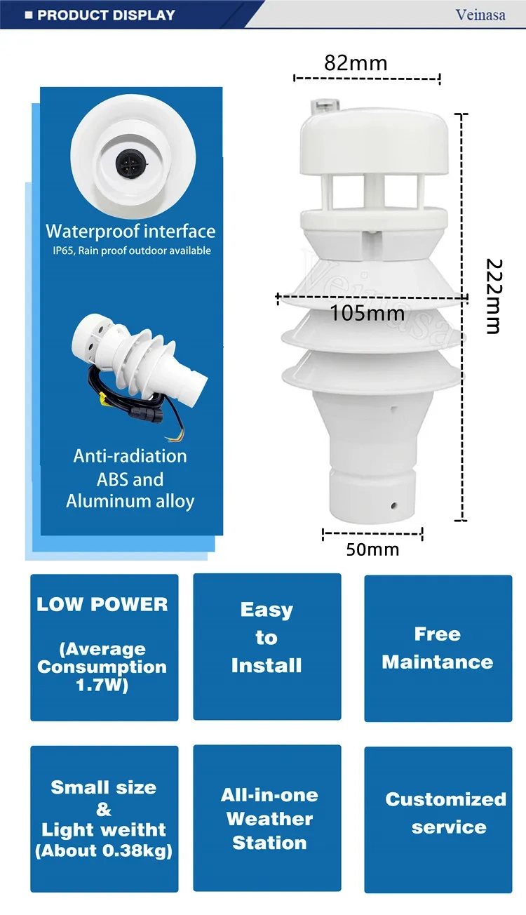 Veinasa-Thpprwu-02 Rain WiFi Digital Solar System Acurite RS485 Outdoor Sensor Clock Compact Wireless Weather Station