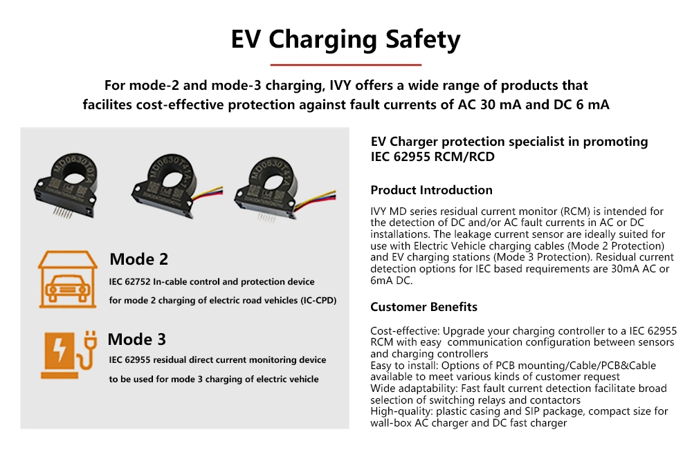 30mA AC 6mA DC GFCI Earth Leakage Sensor Ground Fault Current Transformer for EV Charging Station