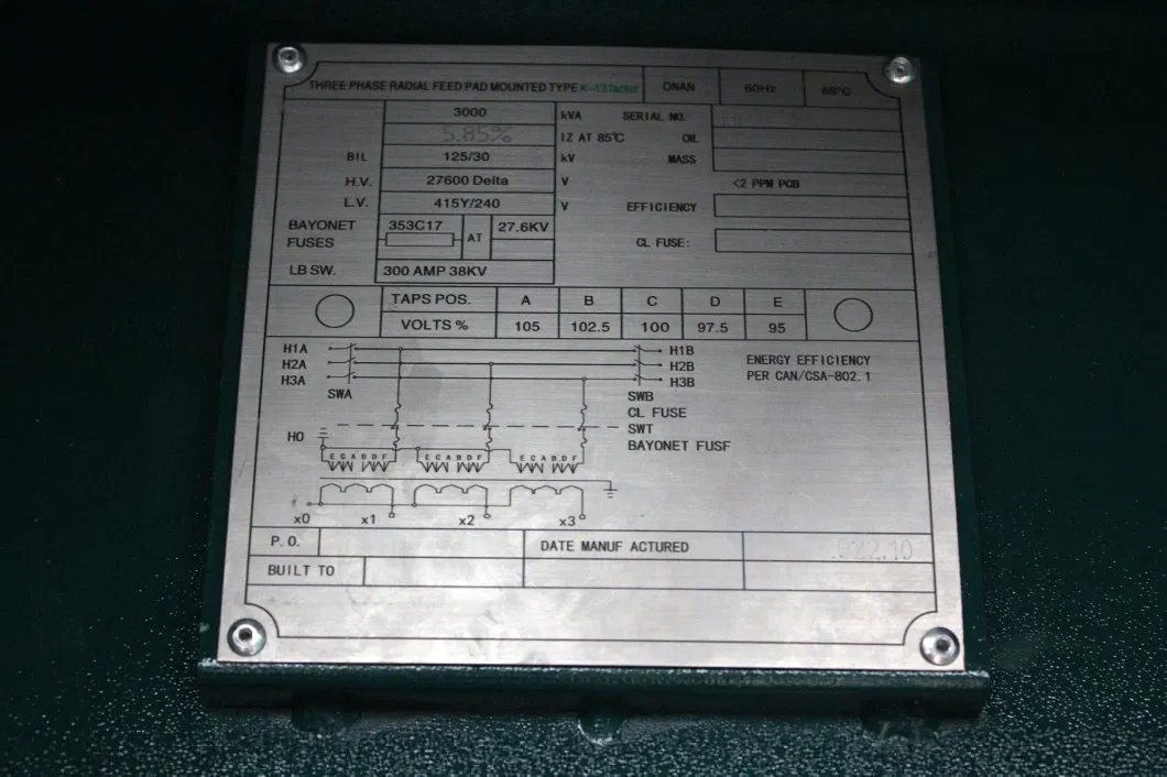 Outdoor Manufacturer OEM ODM 500 kVA 750kVA 19920V to 480/277V Pad Mounted Transformer Electrical Transformer