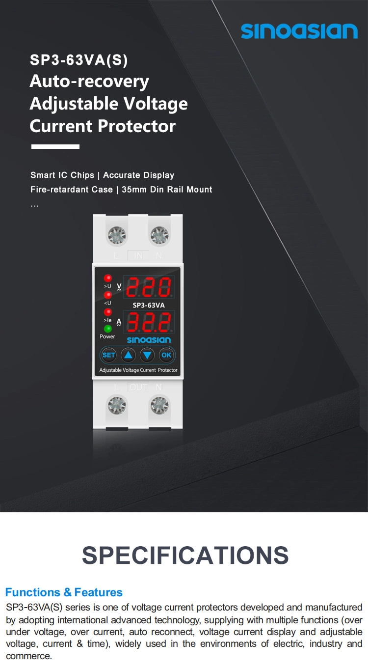 New DIN-Rail Type 1-40A Adjust Over Under Voltage Over Current Limiter Protector with Dual Digital Display